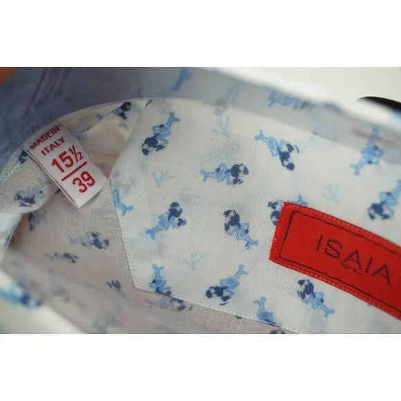 Isaia White Blue Man Coral Long Sleeve Cotton Dress Shirt Sz 15.5/39 BRAND NEW - Picture 6 of 6